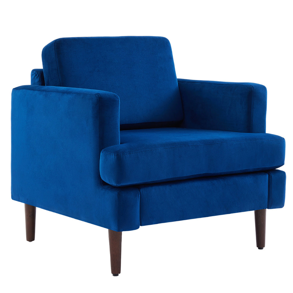 Mid-century Modern Single Sofa Chair – Velvet Upholstery, High-density Foam, Walnut Legs, Comfortable Accent Chair