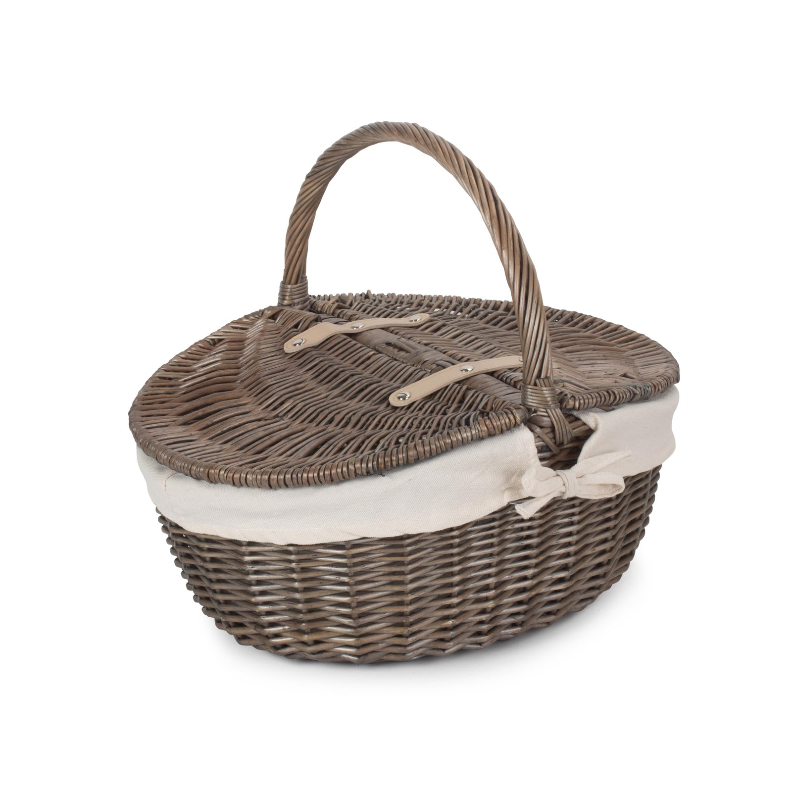 Wicker Antique Wash Finish Oval Picnic Basket | White