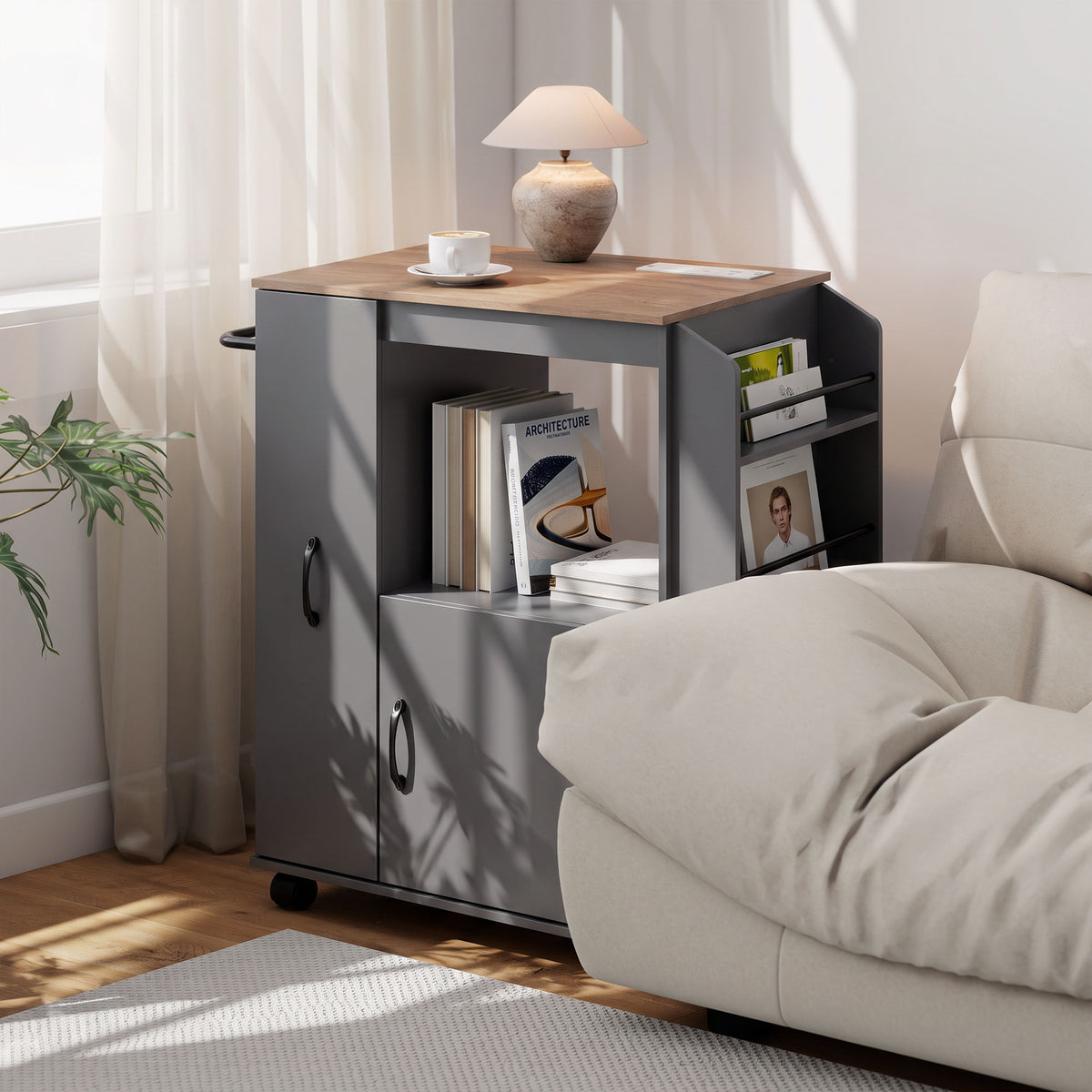 Kitchen Trolley On Wheels, Rolling Kitchen Cart With Power Outlet | Grey