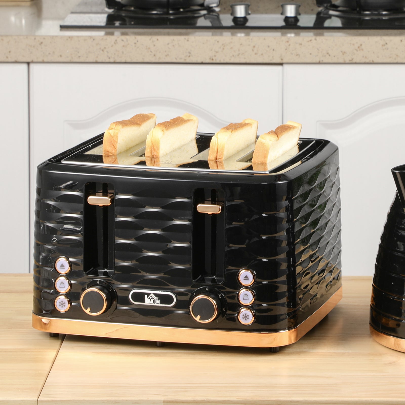 Toaster With 4 Slot, 7 Browning Levels, 1600w, Ripple | One Size | Black