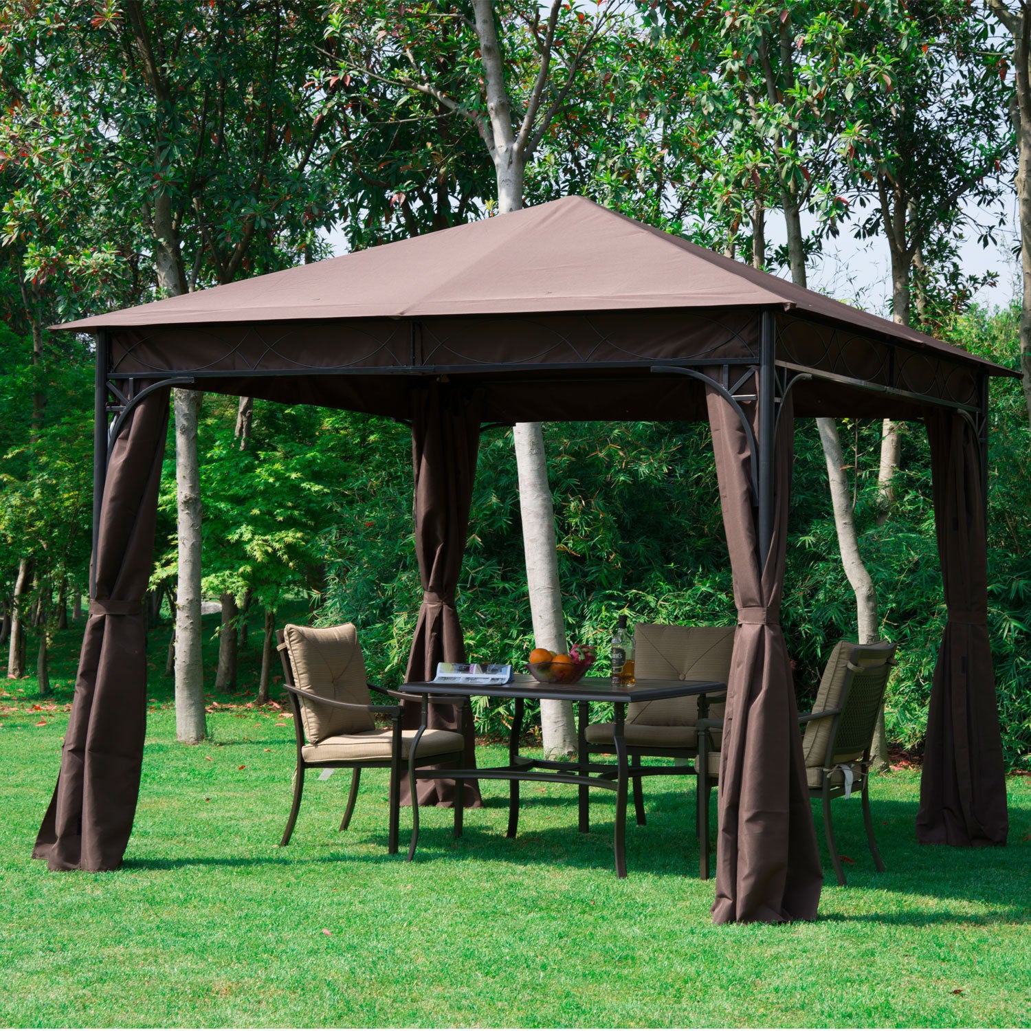 Garden Metal Gazebo Marquee Patio Party Tent Canopy Shelter | Brown