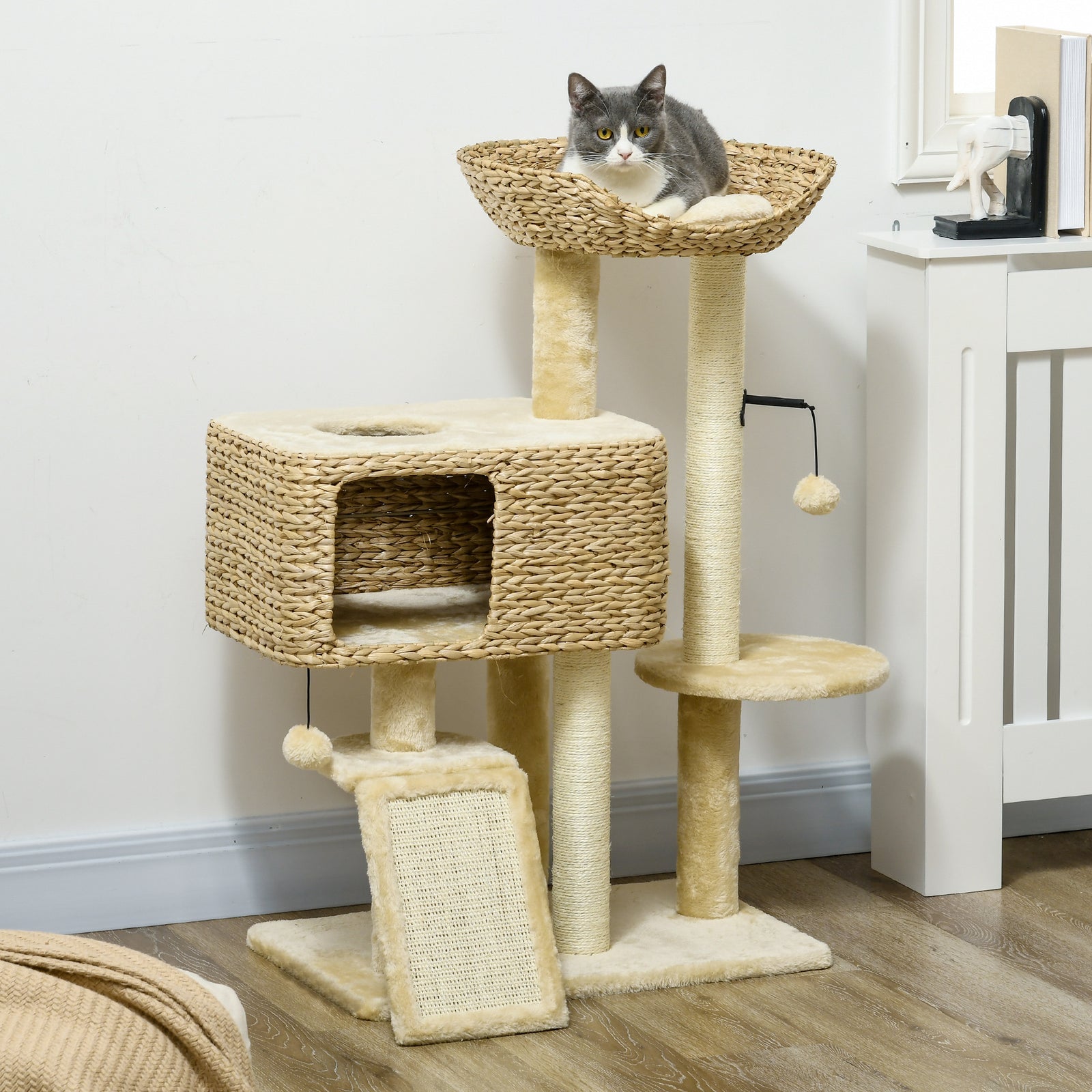 PawHut Multi-level Cat Tree With Scratching Post Condo Bed Ramp, 95cm, Beige