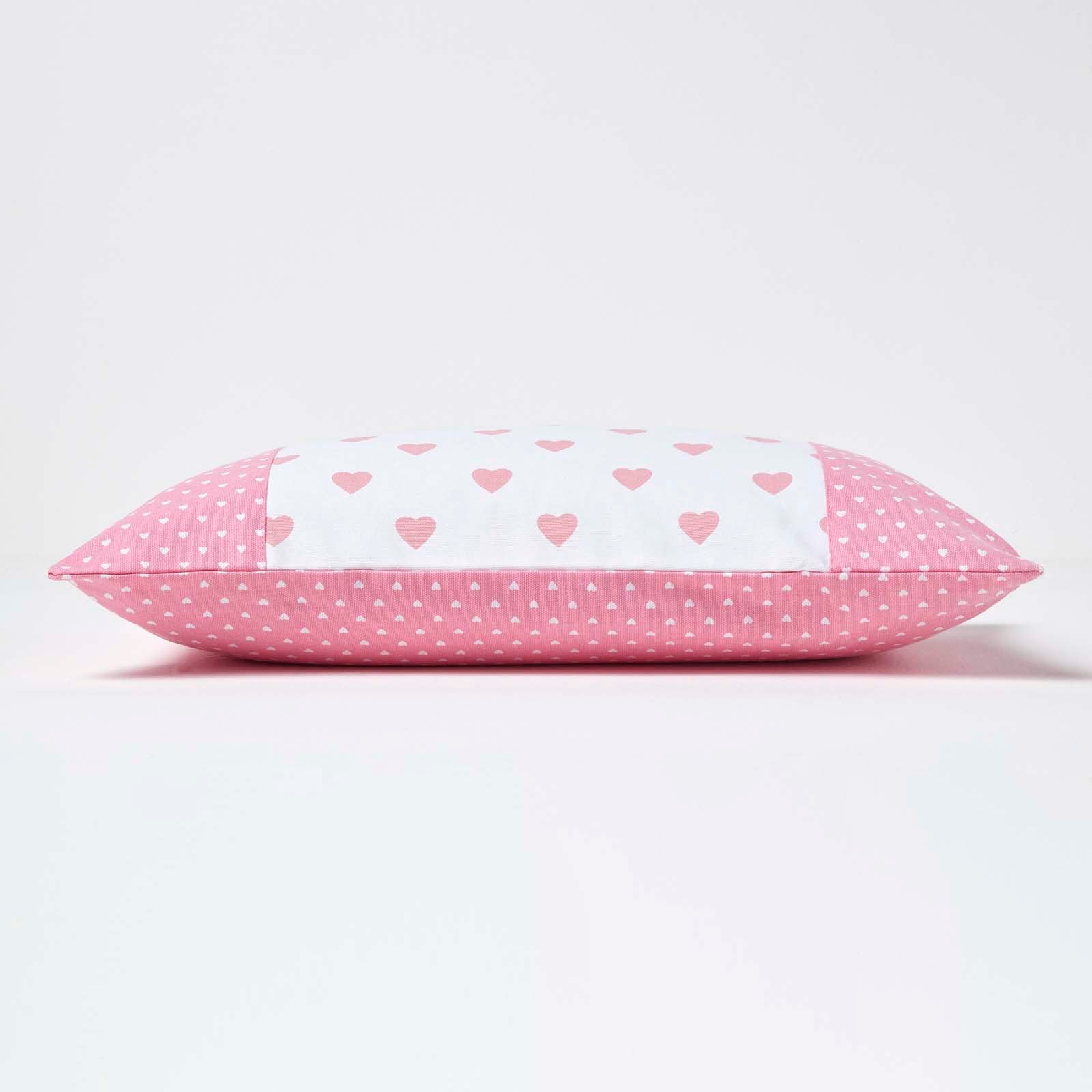 Cotton Cushion Cover With Hearts And Polka Dots Pattern | 30cm x 50cm | Pink