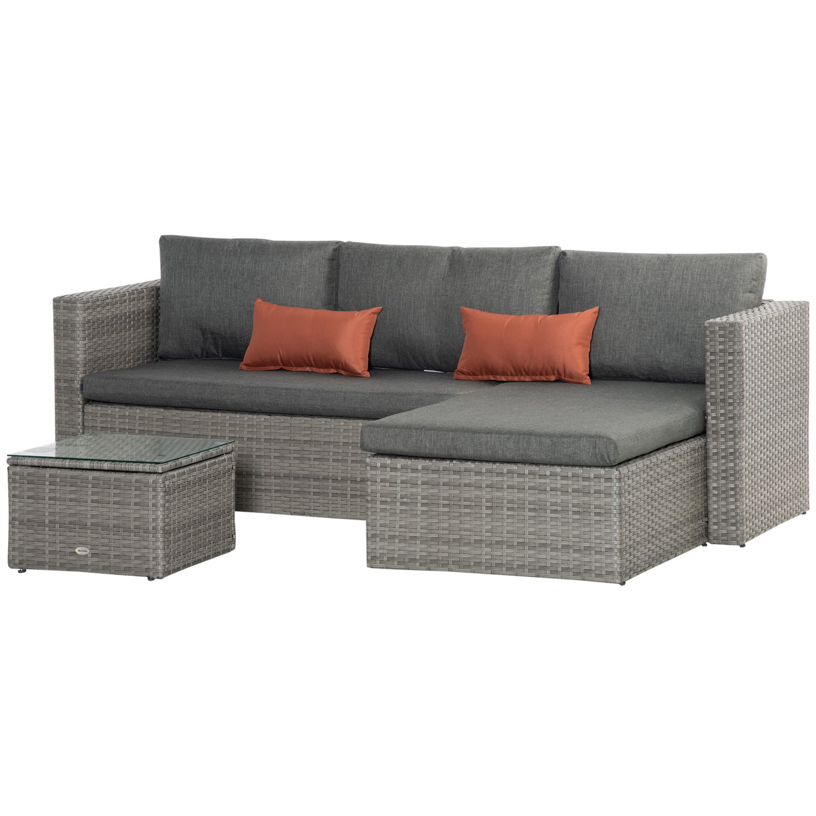 3 Pcs Outdoor Pe Rattan Sofa Set W/ Glass Table