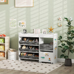 Kids Toy Storage Unit With 11 Fabric Bins, 3 Stickers | White