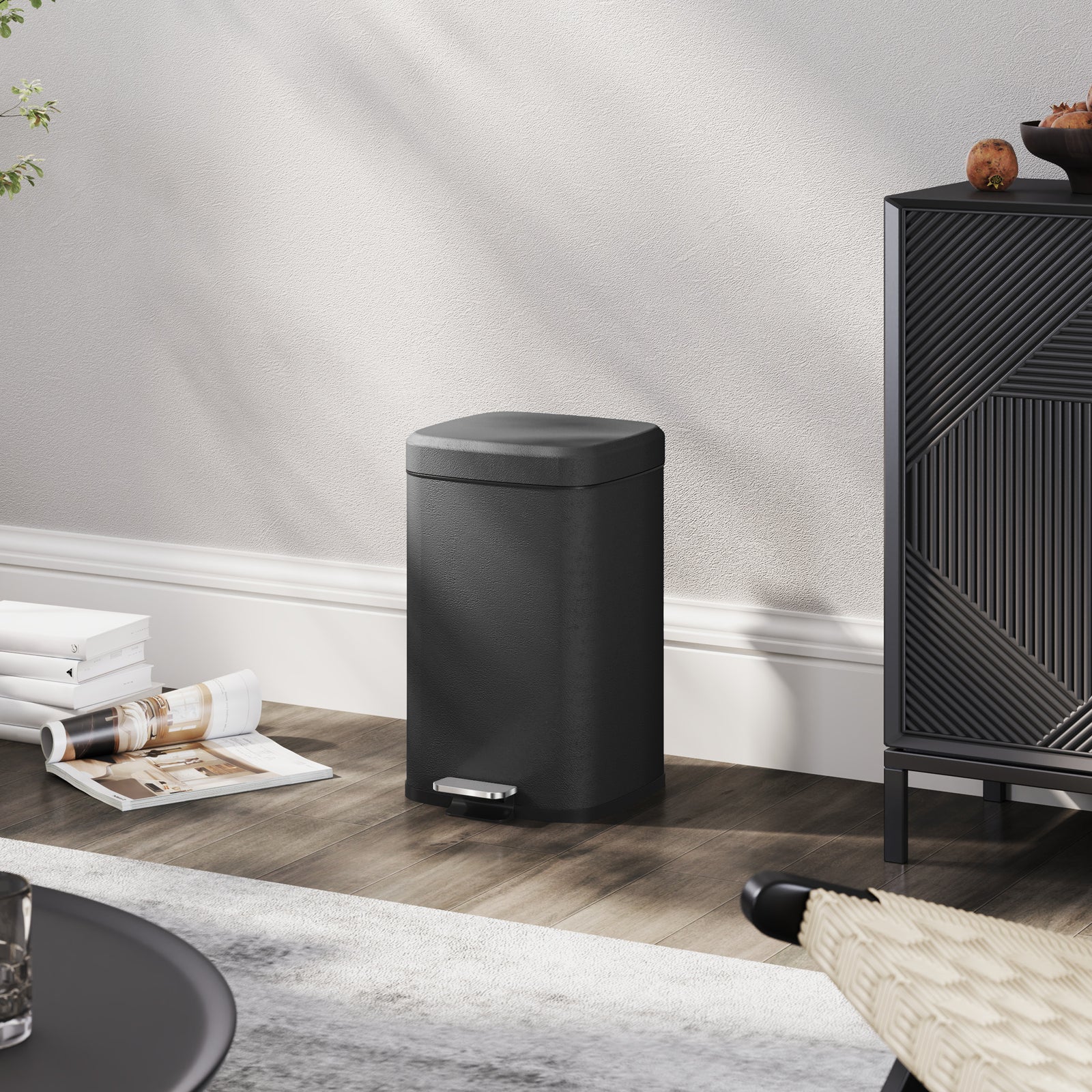 12/20l Kitchen Pedal Bin Metal Rubbish Bin Soft-close Lid | Large | Black