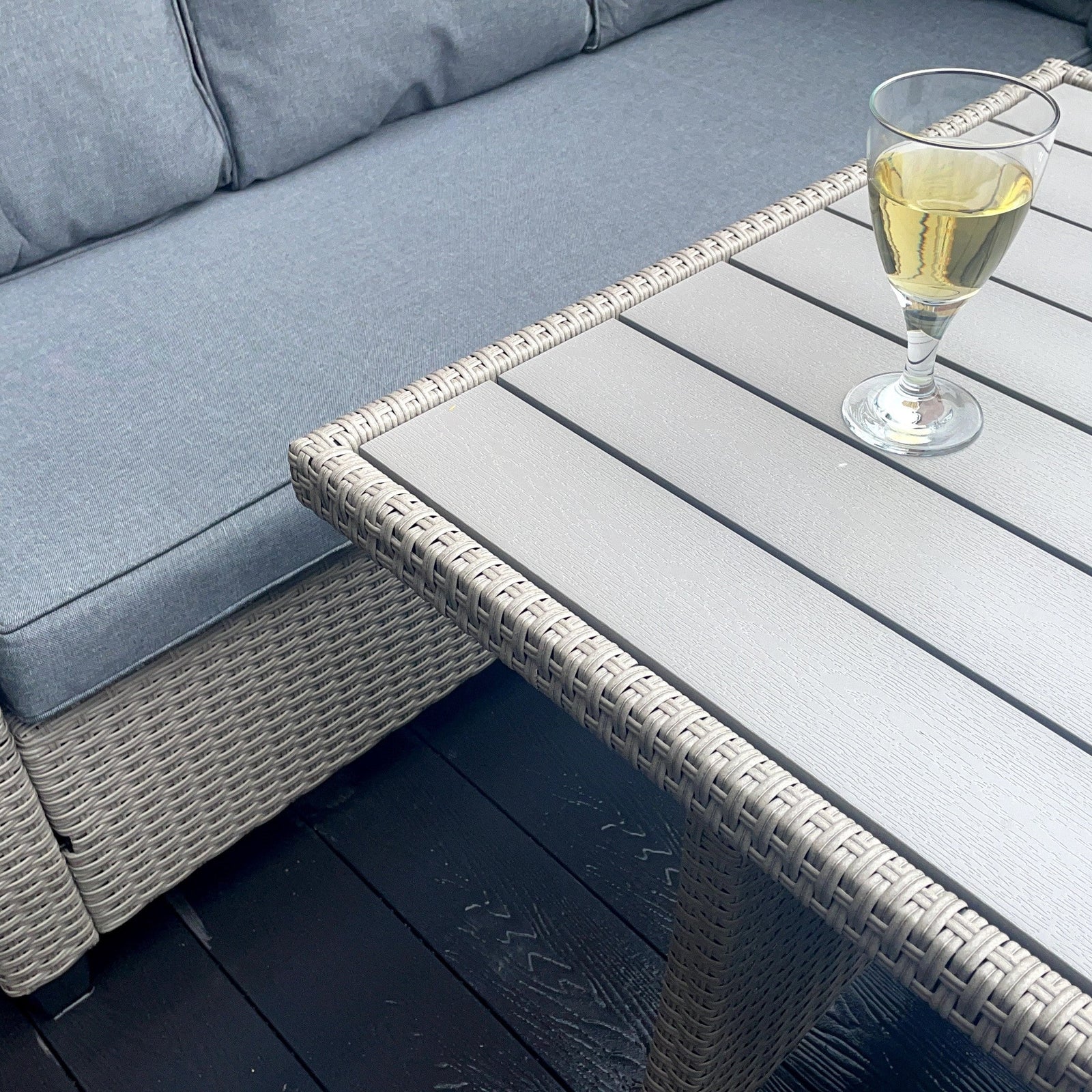 Stylish York 8-seater Grey Rattan Corner Sofa Dining Set For Outdoor Entertaining | Grey