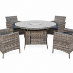 Amazon Rattan Fire Pit Dining Set - Round Table With Chairs | 4 Chairs | Grey