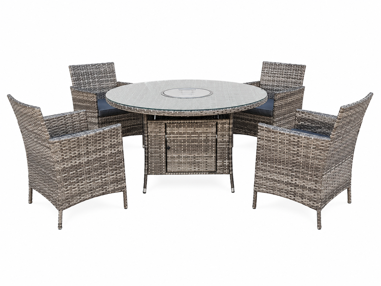 Amazon Rattan Fire Pit Dining Set - Round Table With Chairs | 4 Chairs | Grey