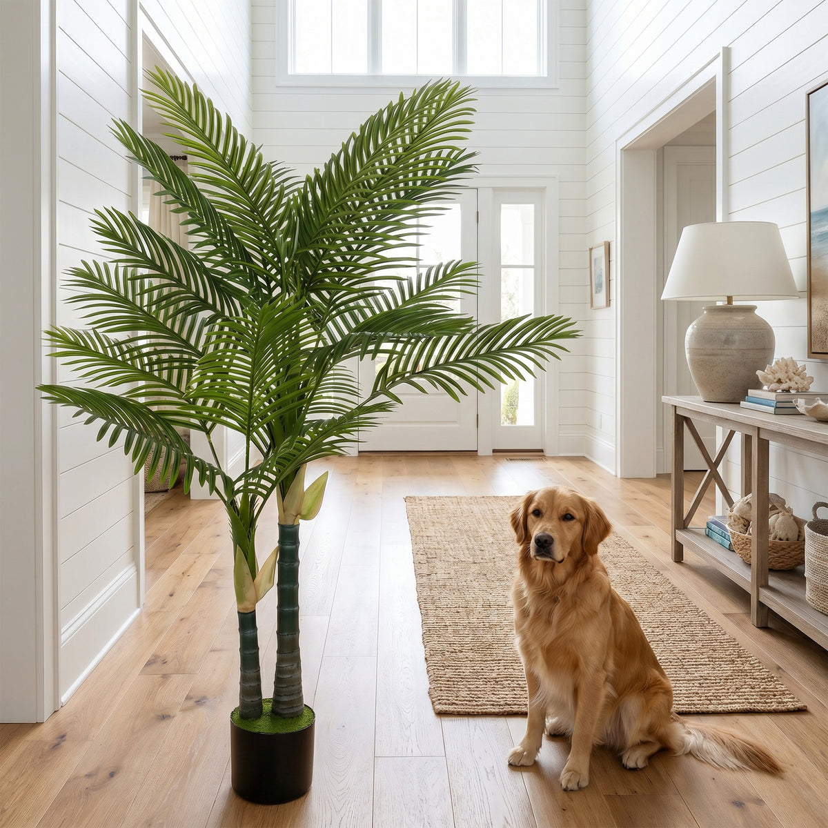 HOMCOM Artificial Palm Tree With Peva Leaves In Pot, Green