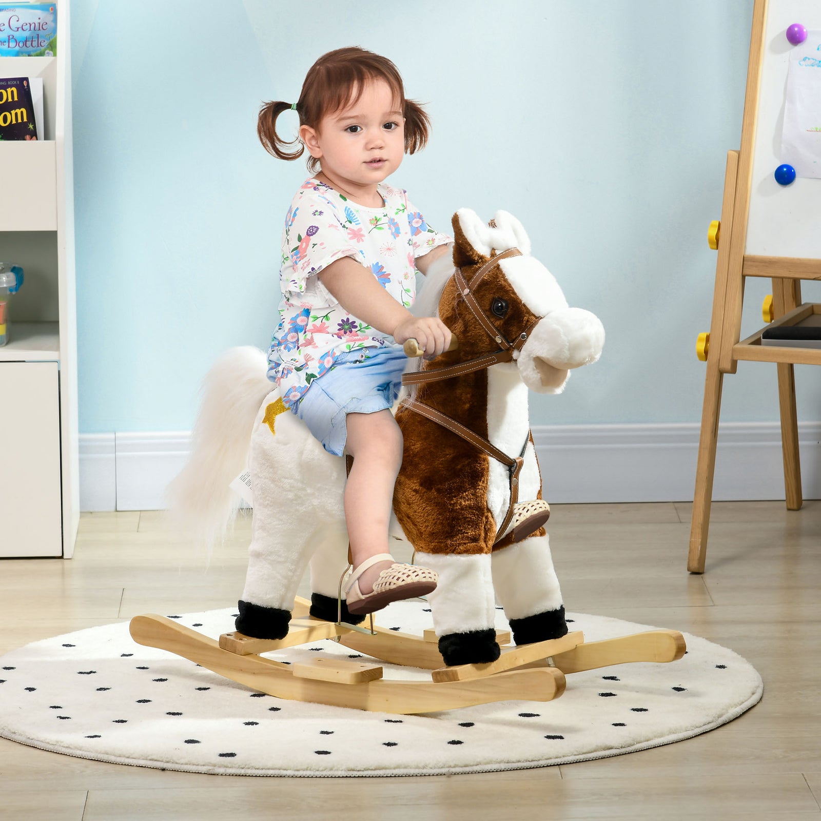 Rocking Horse With Music, Sound, Ride On Horse With Saddle For 3-6 Years