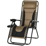 Zero Gravity Lounger Folding Recliner Chair W/ Cup Holder | Set of 1 | Brown