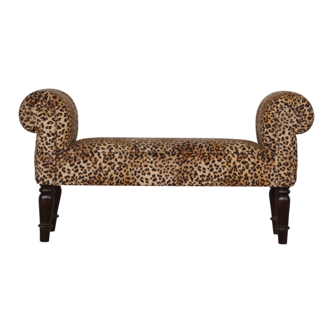 Solid Wood Leopard Print Velvet Bench