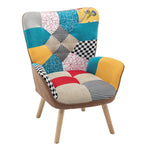 Breeins Cozy Linen Upholstered Block-Stitch Lounge Chair with Wooden Base