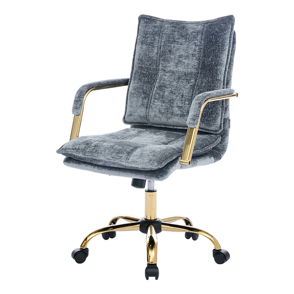 Modern Chenille Upholstered Office Chair With Armrests, Gas Lift Height Adjustment