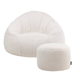 Sherpa Bean Bag Armchair & Pouffe Set | White