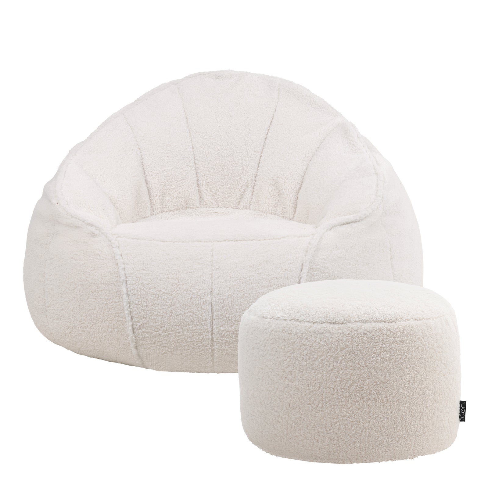 Sherpa Bean Bag Armchair & Pouffe Set | White