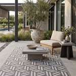 Luxury Outdoor Rug Waterproof Reversible For Garden Patio 100% Recycled, Grey Luna Geometric | 180cm x 270cm | Grey
