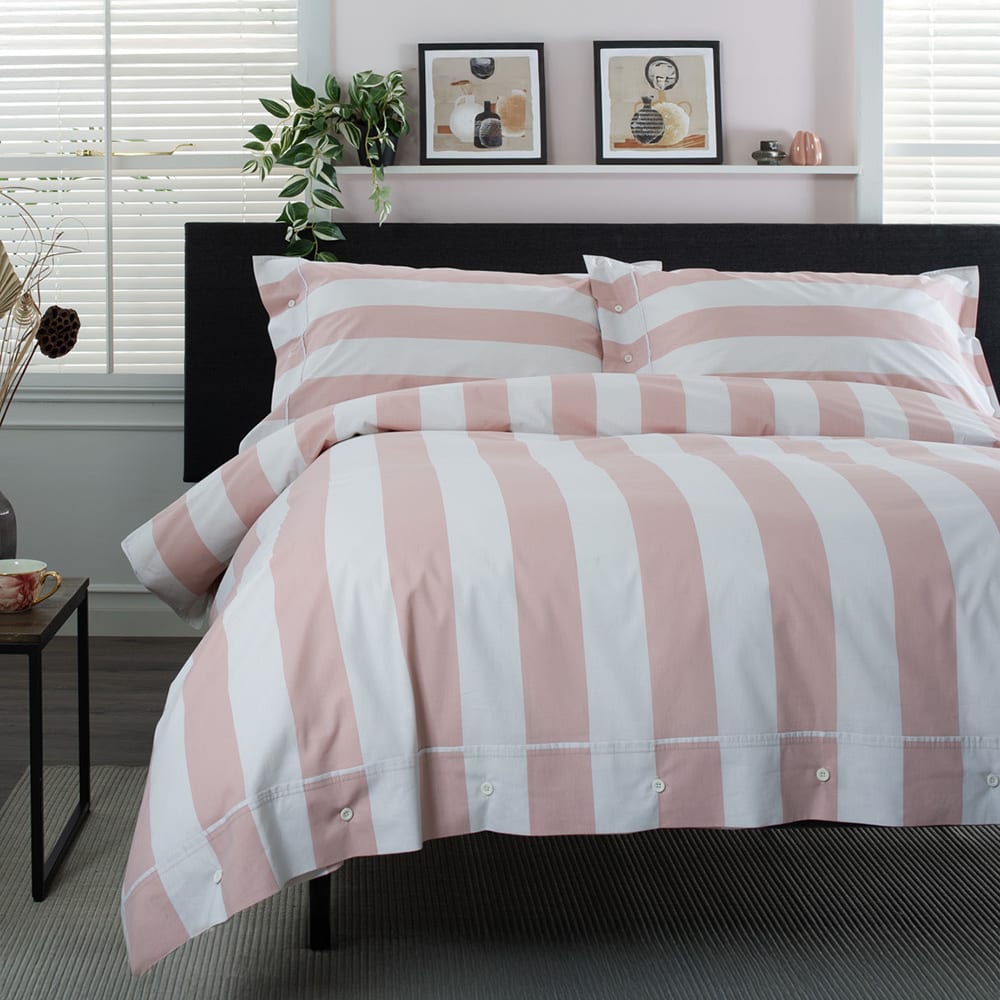 West End Stripe 100% Cotton Duvet Set – Soft & Breathable Bedding | King | Rose