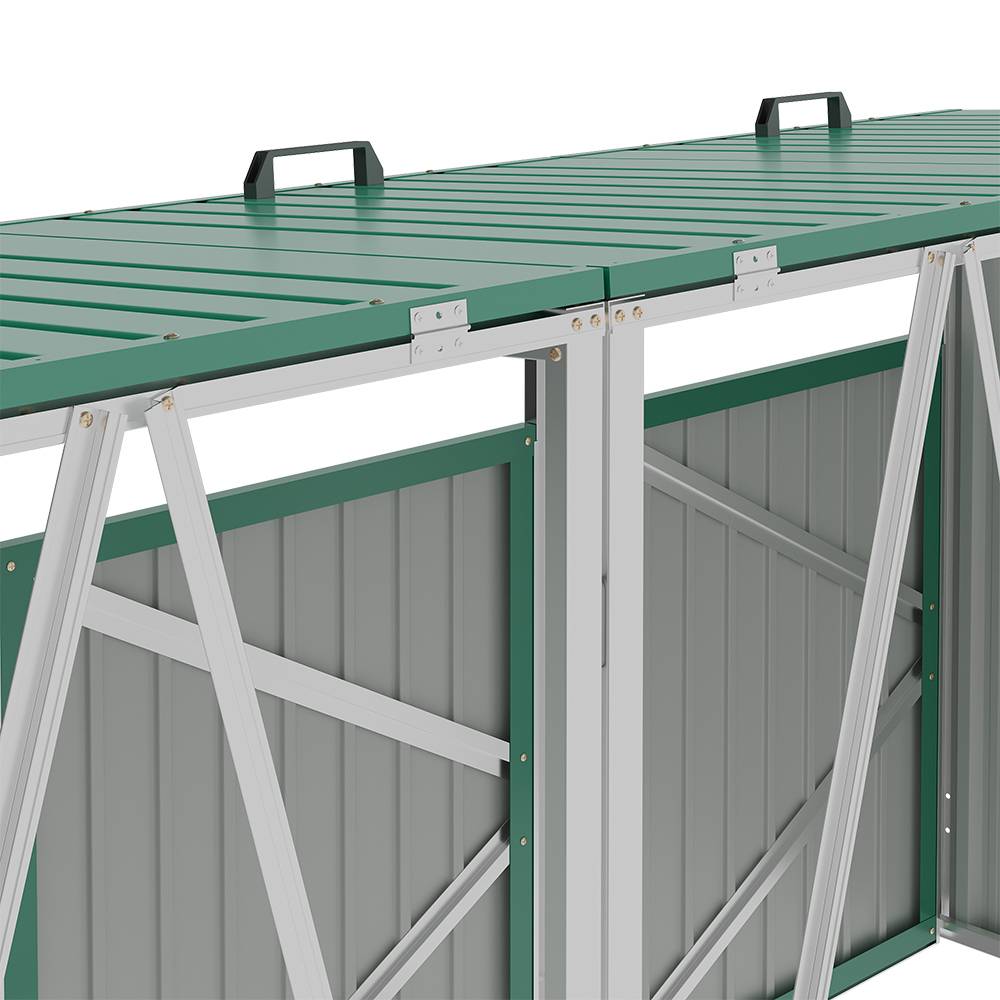 4 Bin Storage Shed – Heavy-duty Galvanized Steel Outdoor Bin Store With Lift-up Lids & Lockable Doors | Green