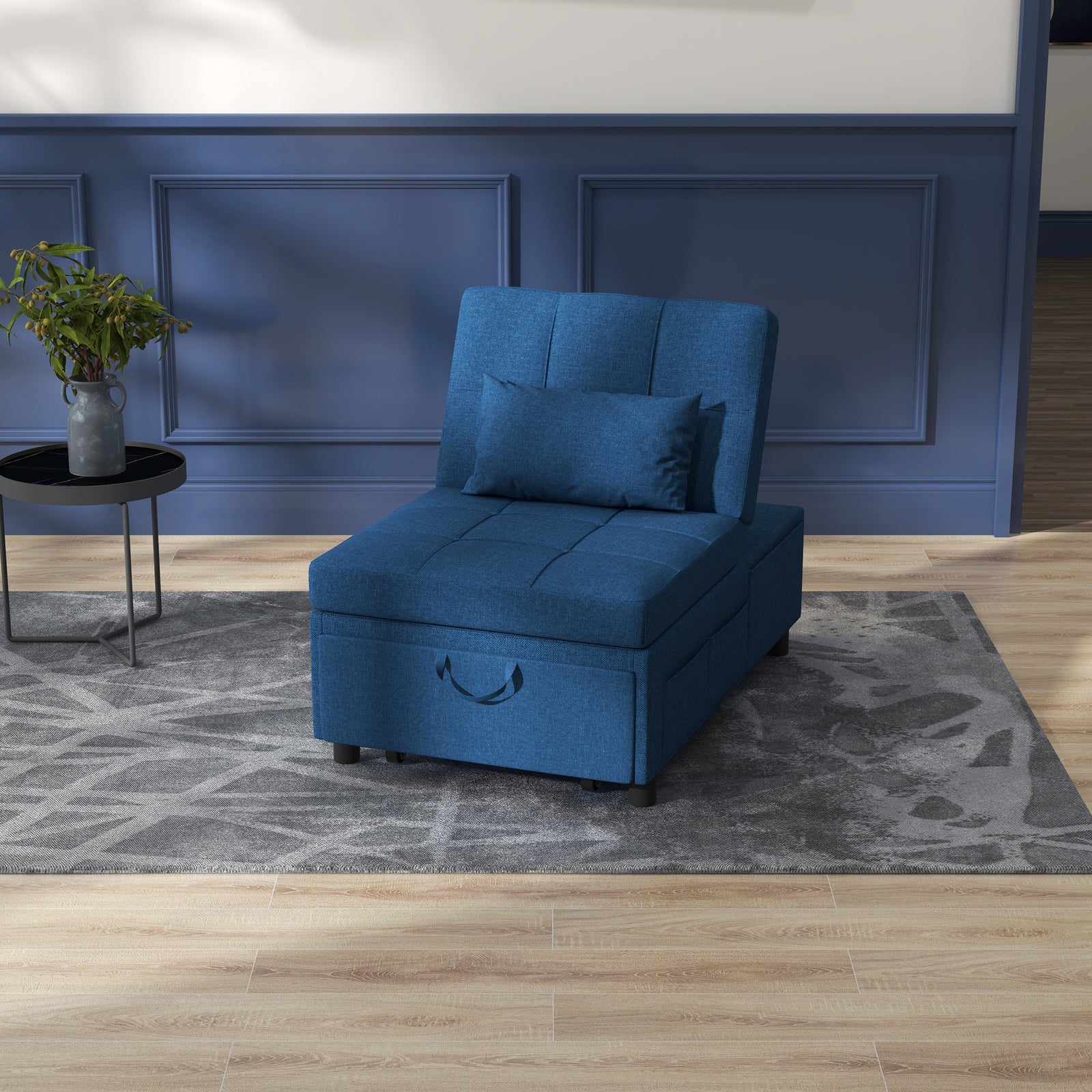 Folding Sofa Bed Adjustable Single Sleeper With Pillow | One Size | Blue