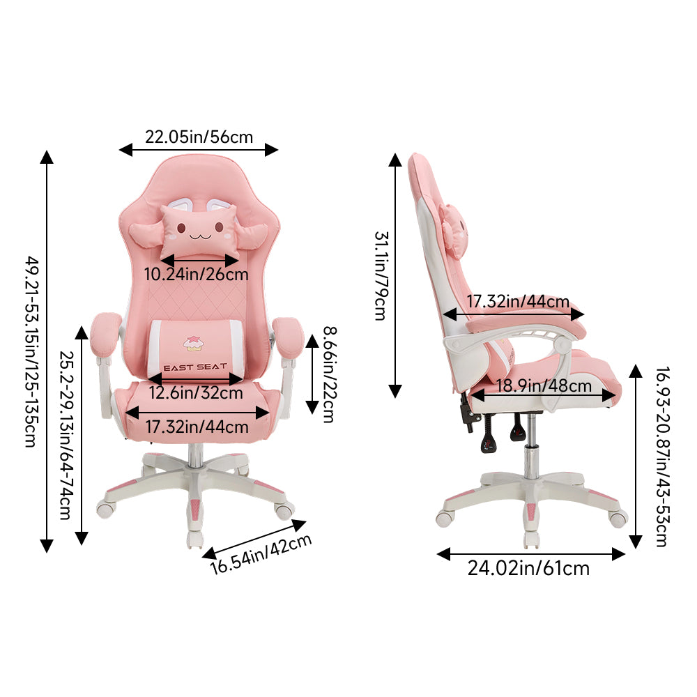 Pink Gaming Chair With Ergonomic Design – Adjustable Height & 360° Swivel Base Office Chair