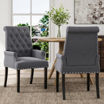 Classic Upholstered Armchair Tufted Back Fabric Dining Chair With Nailhead Detailing | Grey