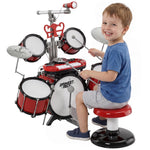 HOMCOM Kids Drum Set For Beginners With Stool, Educational Musical Toy, Red