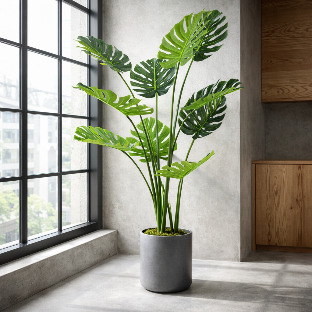 120cm Artificial Luxury Monstera Plant Black Pot