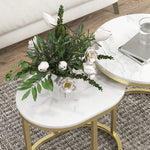 2 Pcs Coffee Table With Faux Marble Side Accent Tables White | White