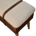 Solid Wood Boucle Buffalo Hide Leather Bench