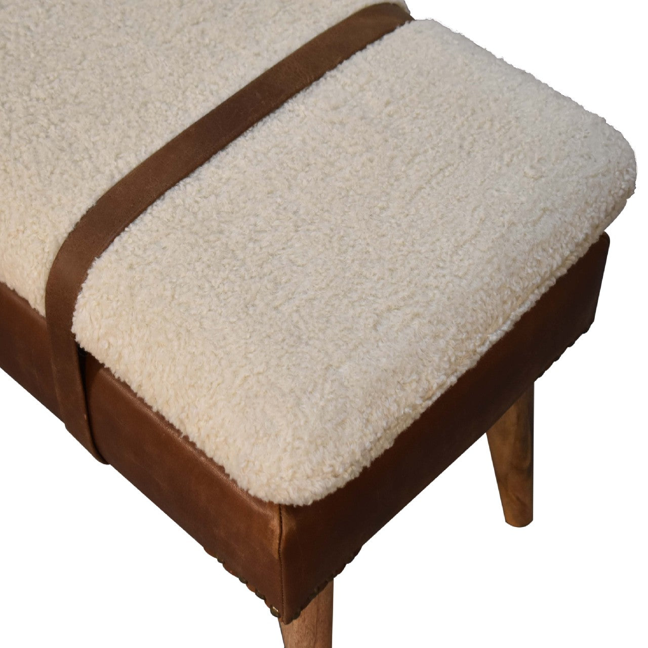 Solid Wood Boucle Buffalo Hide Leather Bench