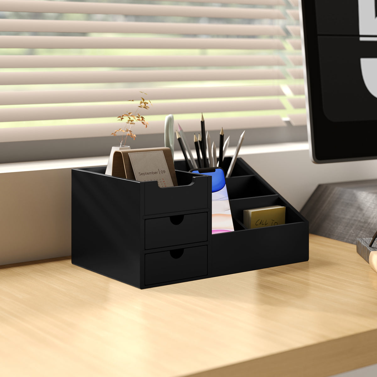 HOMCOM Organiser Holder Multi-function Storage Caddy Drawers Black