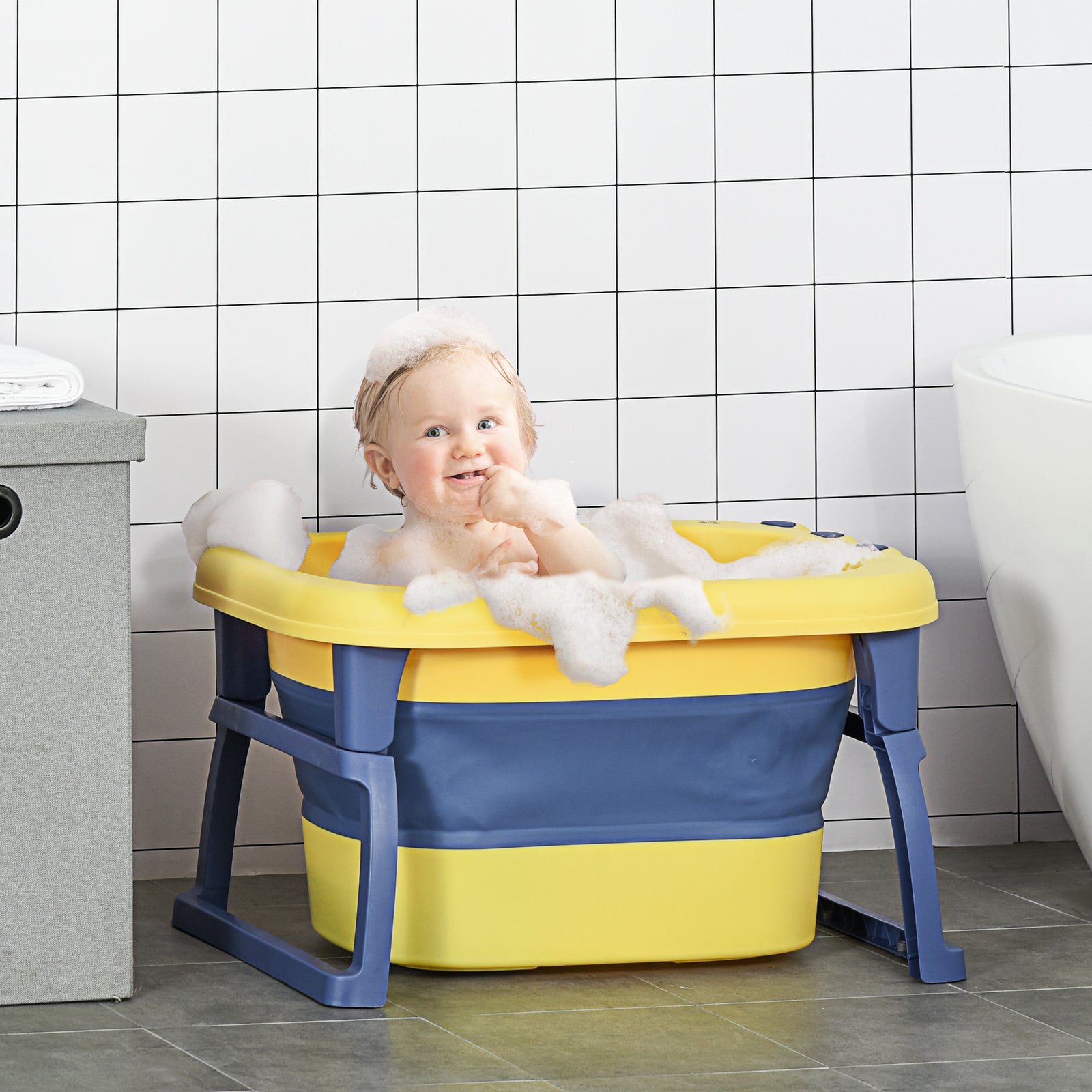 Foldable Baby Bathtub For Newborns Infants Toddlers W/ Stool | Yellow