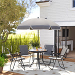 6 Pieces Garden Furniture Set W/ Parasol, Folding Chairs | Gray