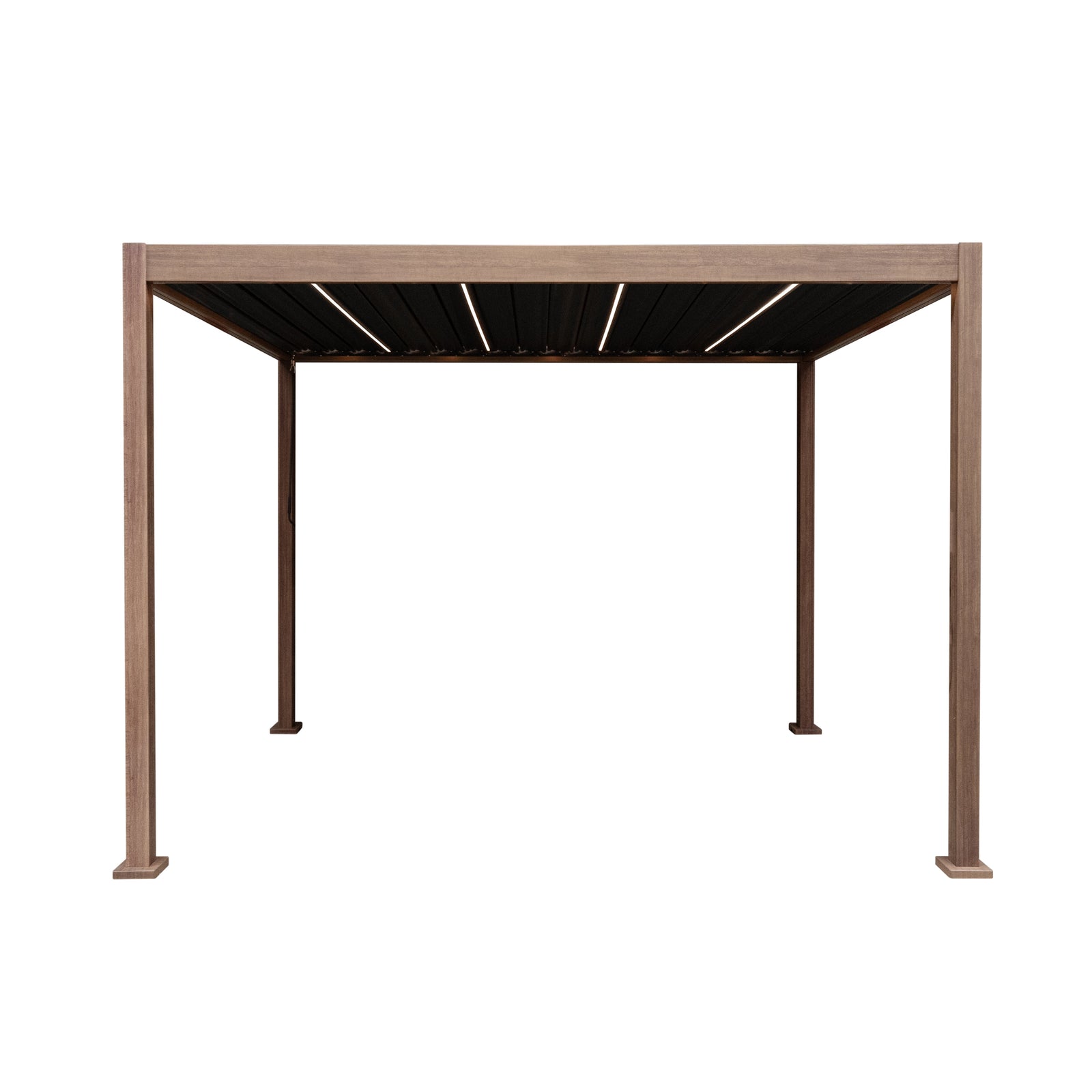 Wood Effect Aluminium Pergola With Led Lights | 3m x 3m | Brown