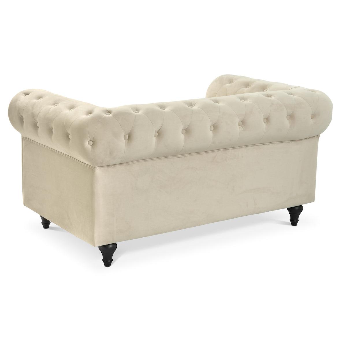 Button Tufted Velvet Living Room Sofa - 2 Seater | Cream