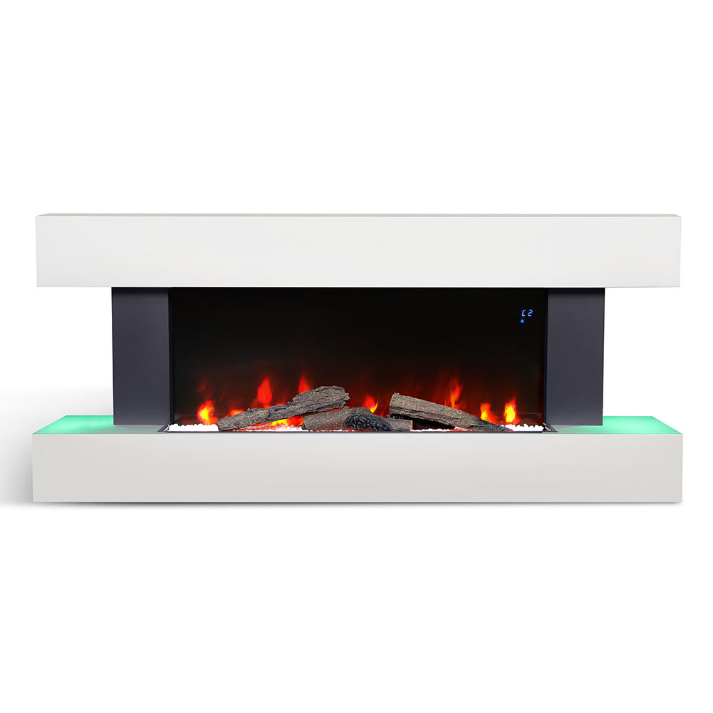 52-inch Electric Fireplace Suite, Black Fire With White Led Surround, Remote Control, Dual Side Nightlights & 7 Flame Colors