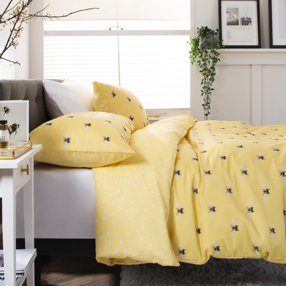 Honey Bee Yellow 200 Thread Count Cotton Rich Reversible Duvet Cover Set | King | Yellow