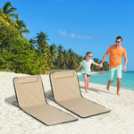 2pc Outdoor Beach Mat Steel Reclining Chair Set W/ Pillow | Beige