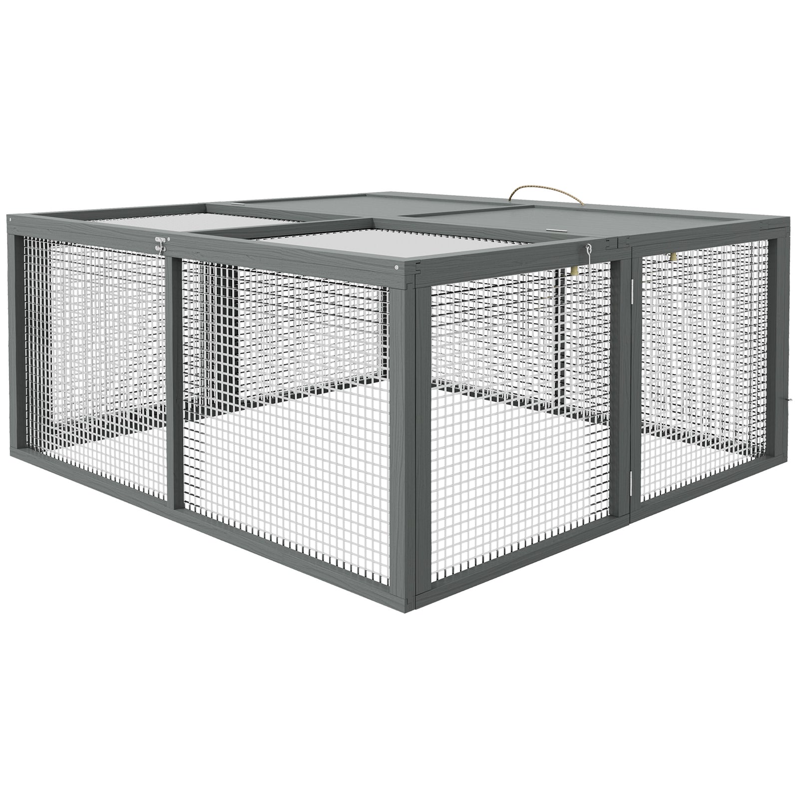 Wooden Folding Rabbit Run For 2-3 Rabbits, Guinea Pig, Grey
