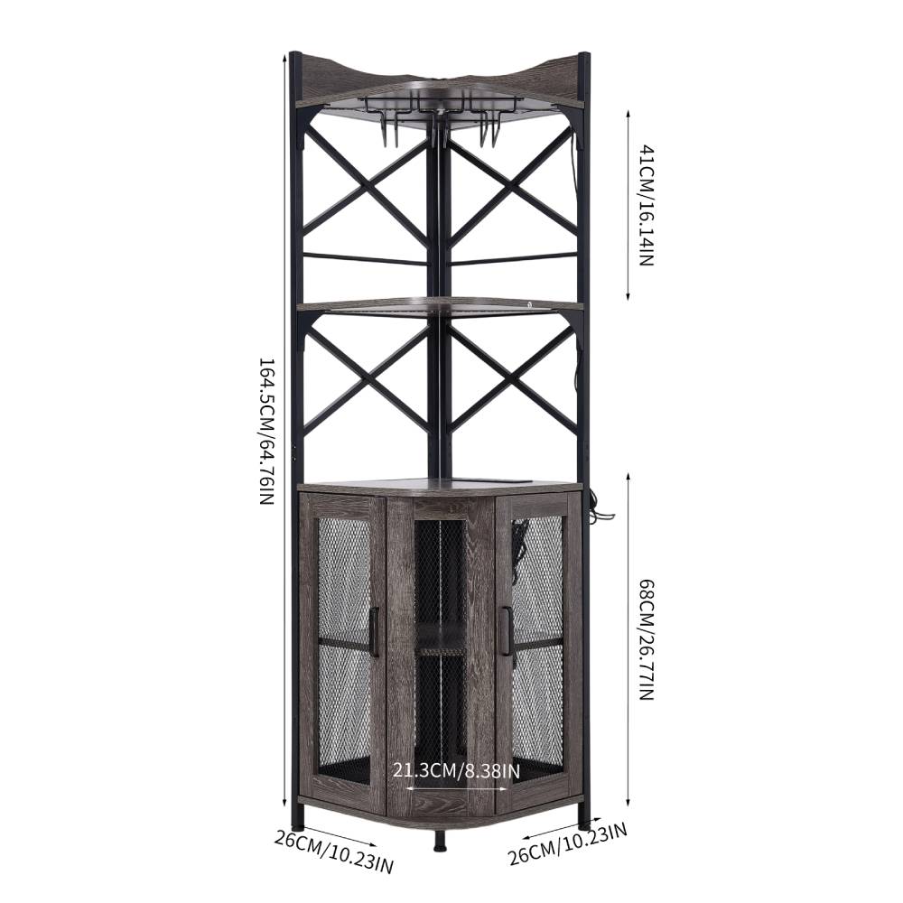 5-tier Corner Bar Cabinet With Built-in Power Outlet And Led Lights | Grey