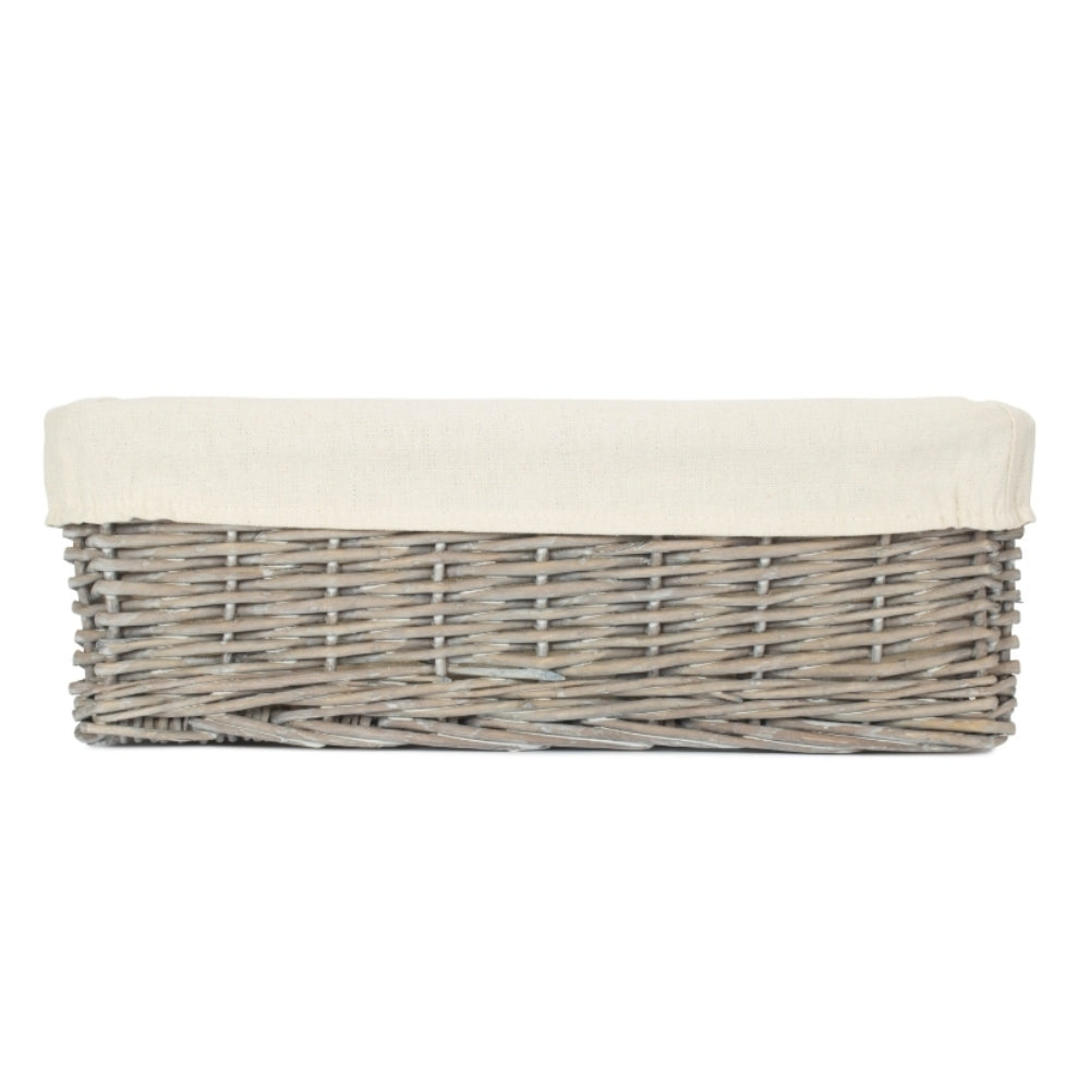 Medium Wicker Grey Wash Lined Storage Tray | Medium | Gray