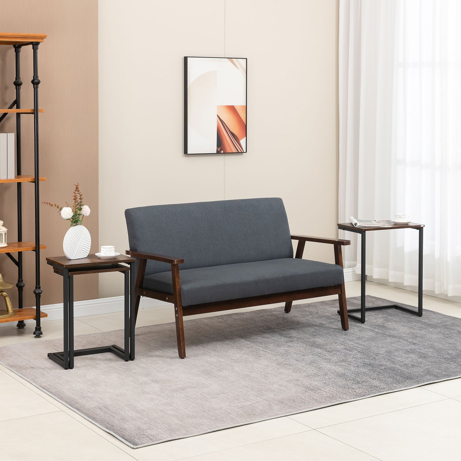 C-shaped Nesting Tables, Set Of 3, Rustic Brown