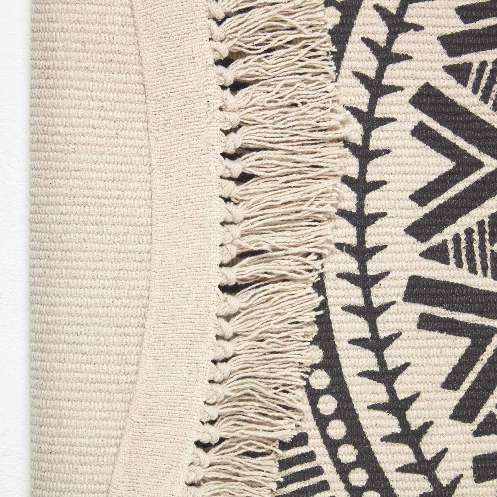 Mandala Printed 100% Cotton Round Rug | 140cm | Black & White
