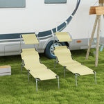 Reclining Sun Lounger Folding Recliner Garden Chair | Set of 2 | Beige