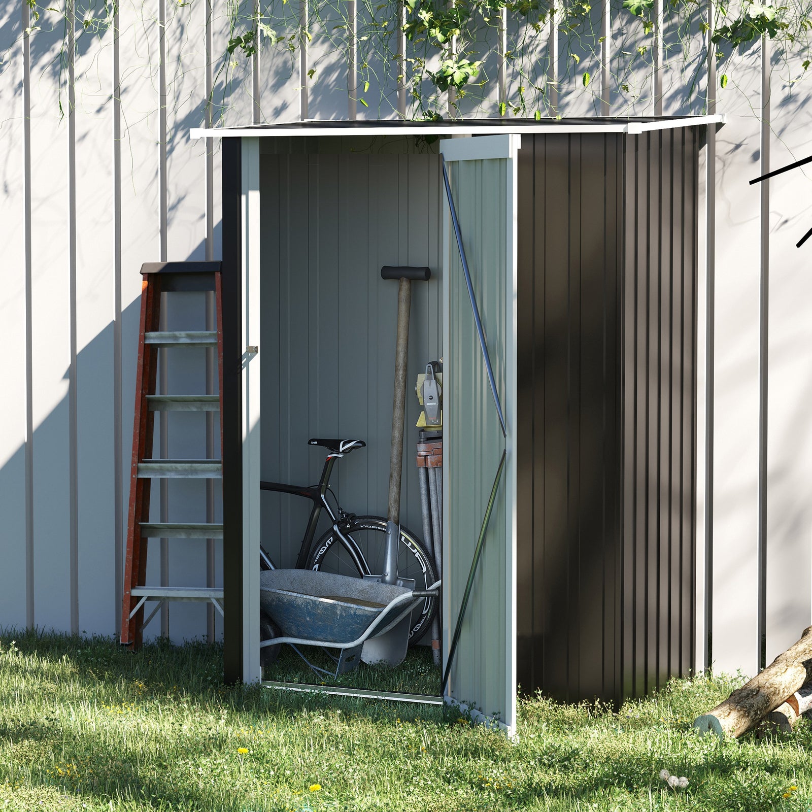 Outdoor Storage Shed Steel Garden Shed With Lockable Door | Grey