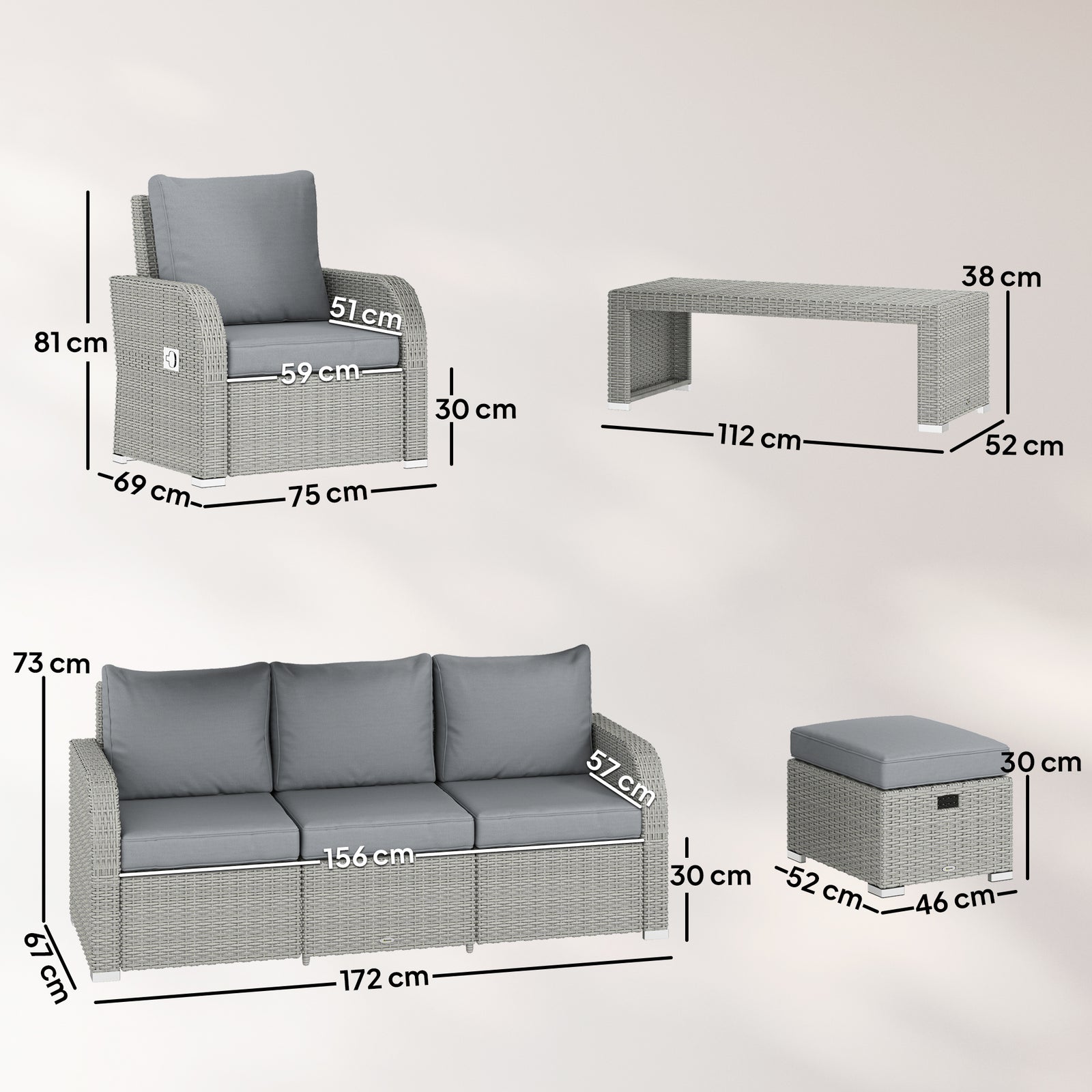 Rattan Garden Furniture Set With Recliners, Footstools | Dark Grey