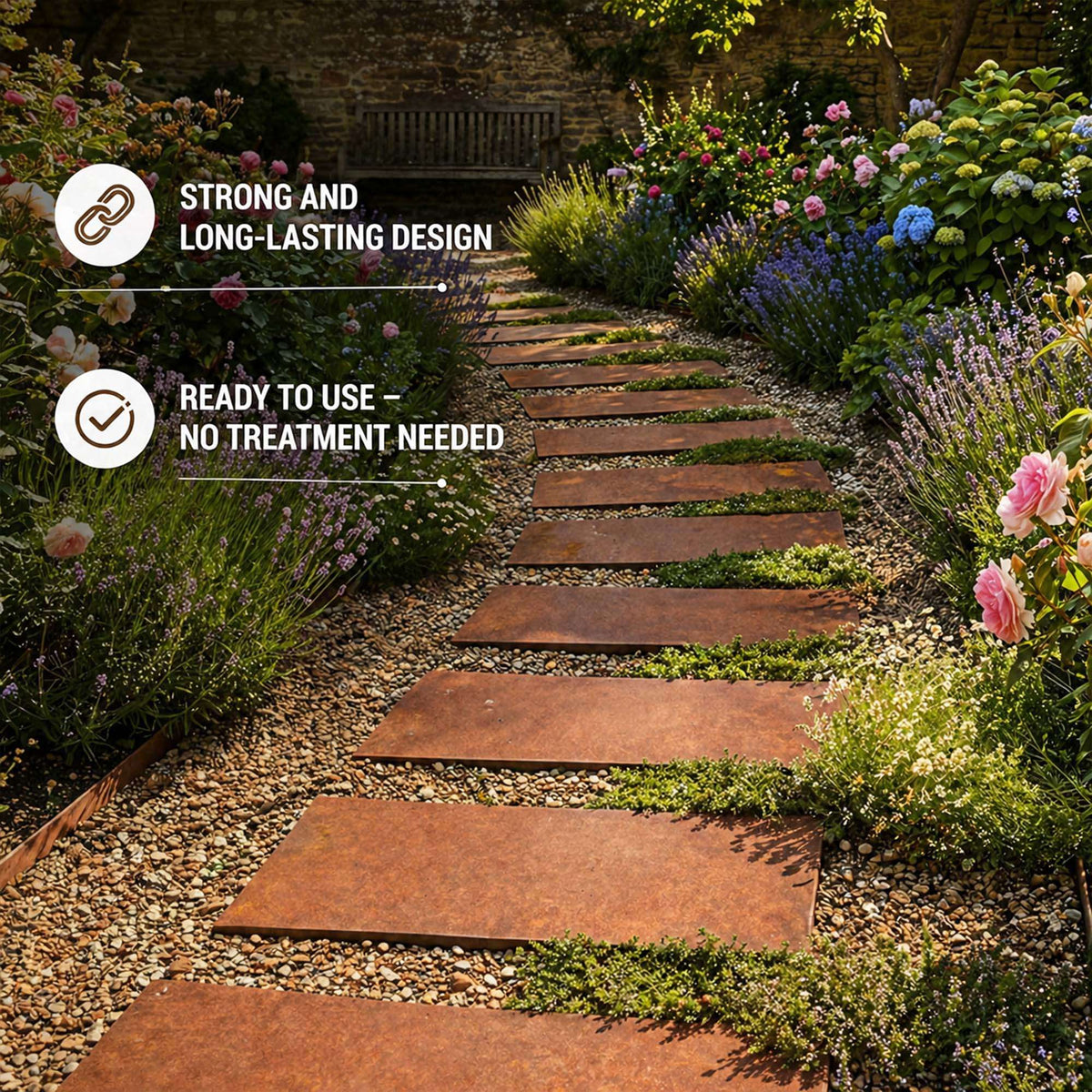 Pre-rusted Metal Stepping Stones Corten Steel Paving 60x25 Cm | Set of 2 | Rust