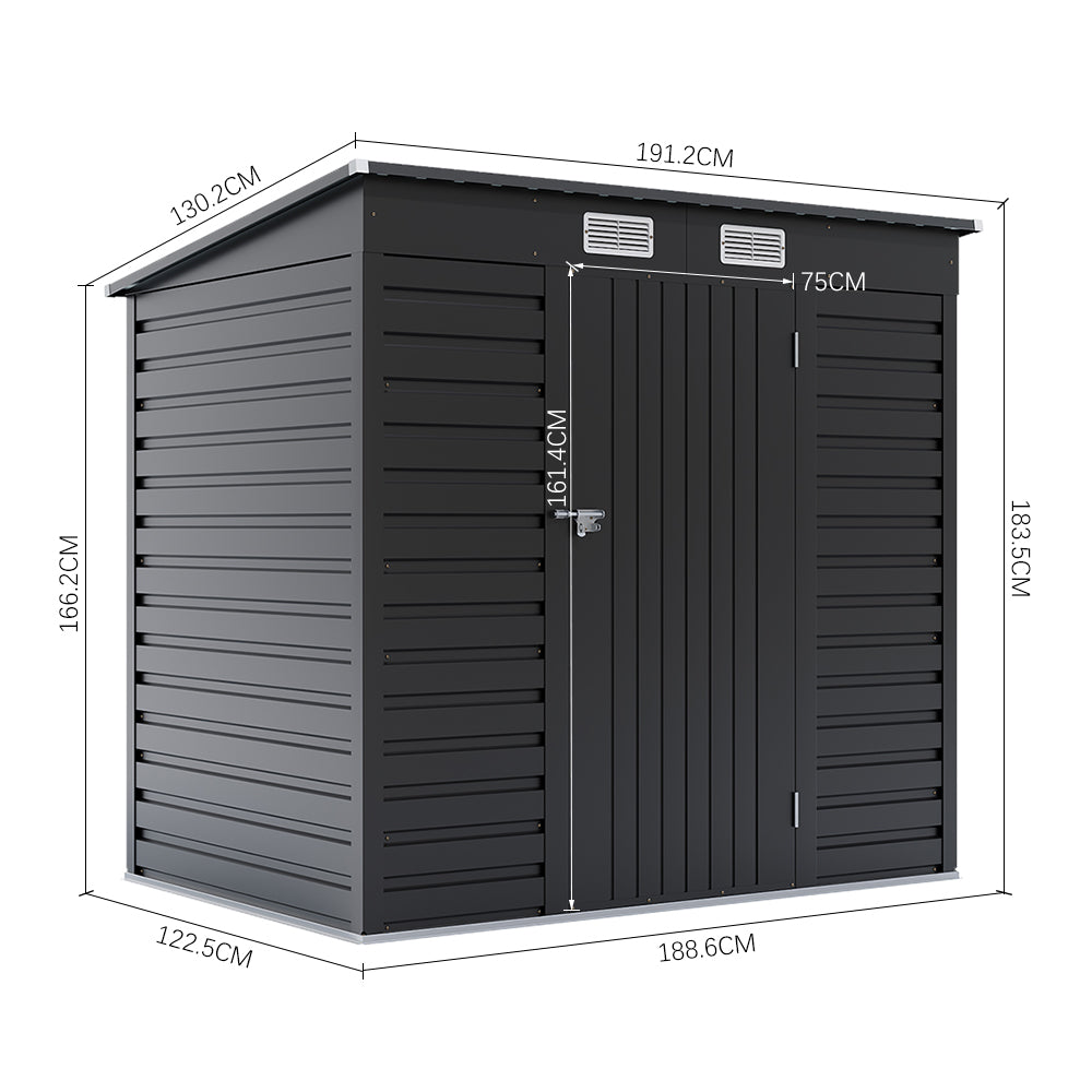 4x6ft Outdoor Storage Shed – Galvanized Steel Garden Shed Lockable With Double Doors & 2 Vents